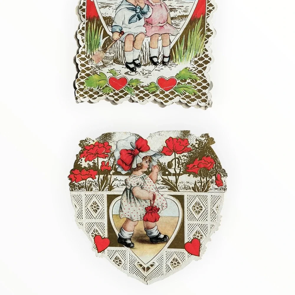 Antique Whitney Made Valentines Lot of 4 Die Cut Embossed Worcester Mass
